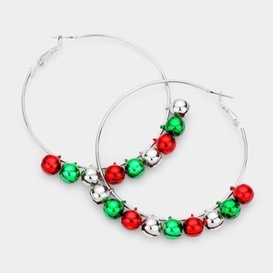 Red Green Christmas Ornament Ball Charm Silver Hoop Earrings Fun Holiday Jewelry